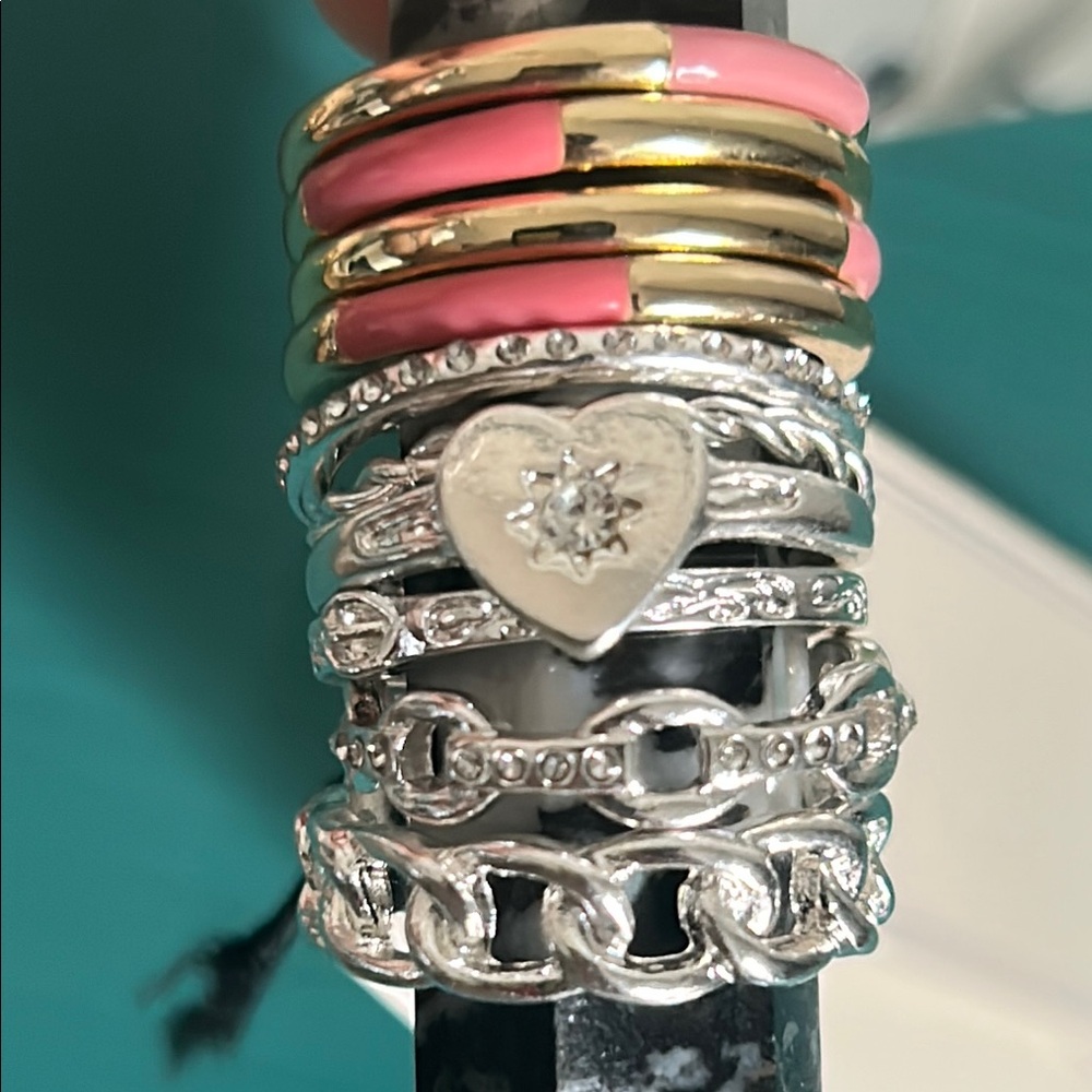 New Stacking Ring Lot - Multi-Color Gold Silver Tone Boho Rhinestone Ring Set - Picture 3 of 11